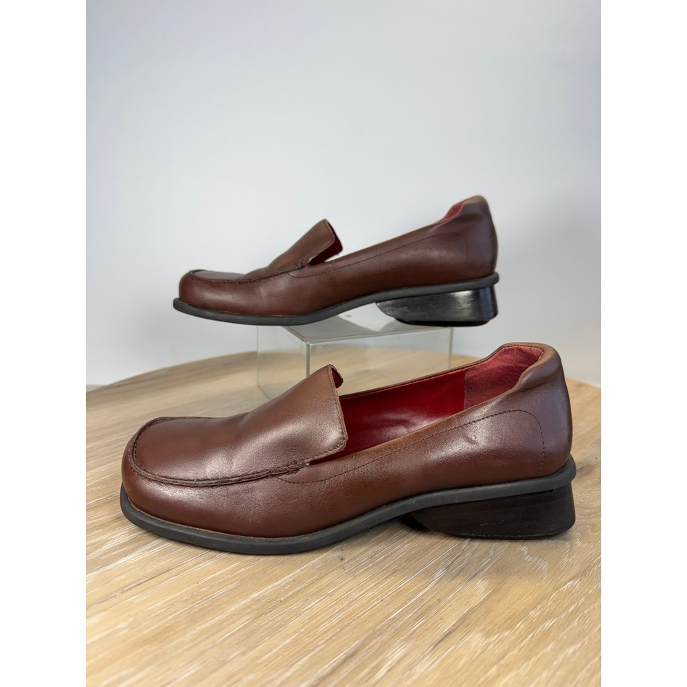 Westies Womens 6.5 Loafers Cormac Brown Leather Square Toe Block Heel Work Shoes - Picture 2 of 10
